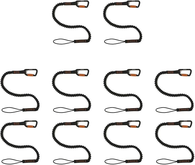 TREMMOR Tool Lanyard Tool Tether Bungee Self Retractable Tool Lanyard 15lb Capacity with Heavy Duty Dual Action Carabiner ANSI Approved 35-51″ Assembled in USA | TR0150 (10 Pack)