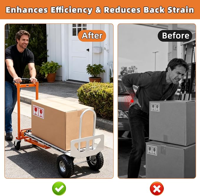 Aluminum 4 in 1 Convertible Hand Truck Dolly, 1000Lbs Capacity, Heavy Duty Folding Hand Truck Dolly Cart with Wheels 10" All-Terrain Tires, Hand Trucks for Logistics, Moving Home, Shopping, Office