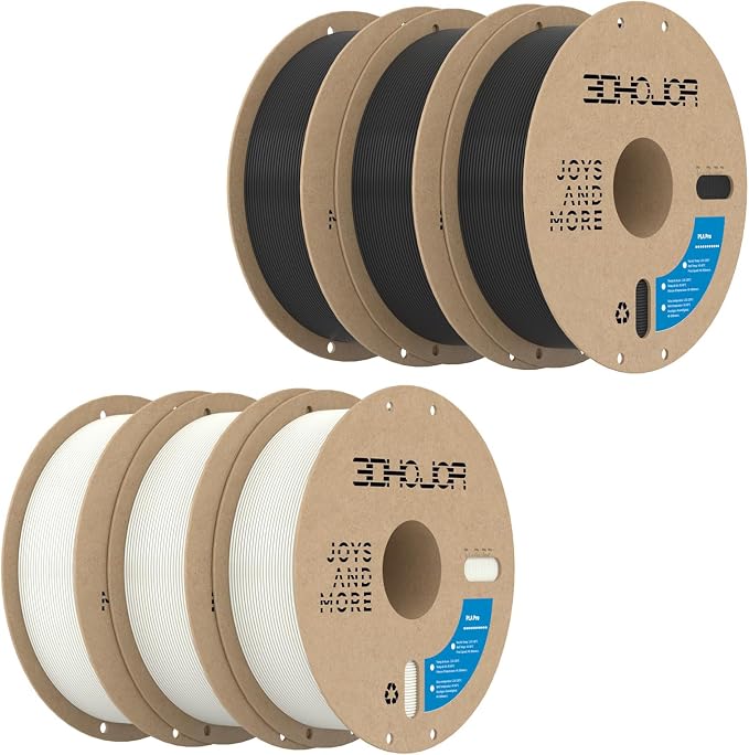 3DHoJor 6KG Bundle PLA+ Filament 1.75mm PLA 3D Printer Filament, 6 Pack 1kg(2.2lbs) Cardboard Spool, Dimensional Accuracy +/- 0.03mm, Fit Most FDM Printer (Black*3+Milky White*3)