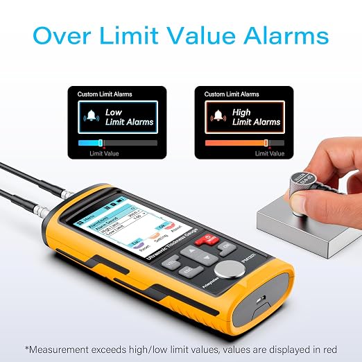 Ultrasonic Thickness Gauge,Range 0.039 to 11.811 inch, Digital Metals Thickness Tester with Cast Iron Probe, Type-C Charging for Steel, Metals, Plastic, Glass, PVC, Pipes | Equipped with a 2.5MHz coarse grain probe for measuring cast iron