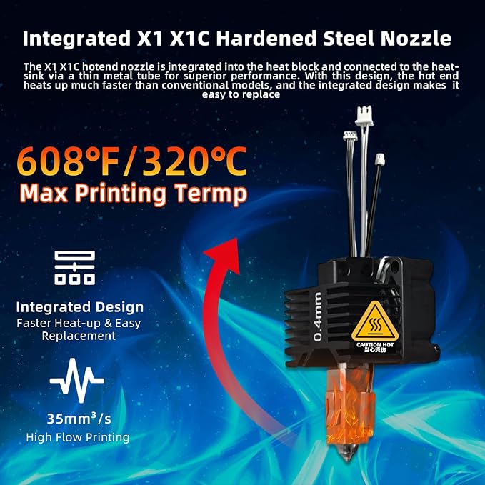 Bambuu Lab X1 X1C Hotend Complete Kit, 0.4MM Hardened Steel Nozzle Full Assembly with Fan, Ceramic Heater, Nozzle, Thermistor, Extruder Heating Block Replacement for Bambu Lab X1 Series 3D Printer