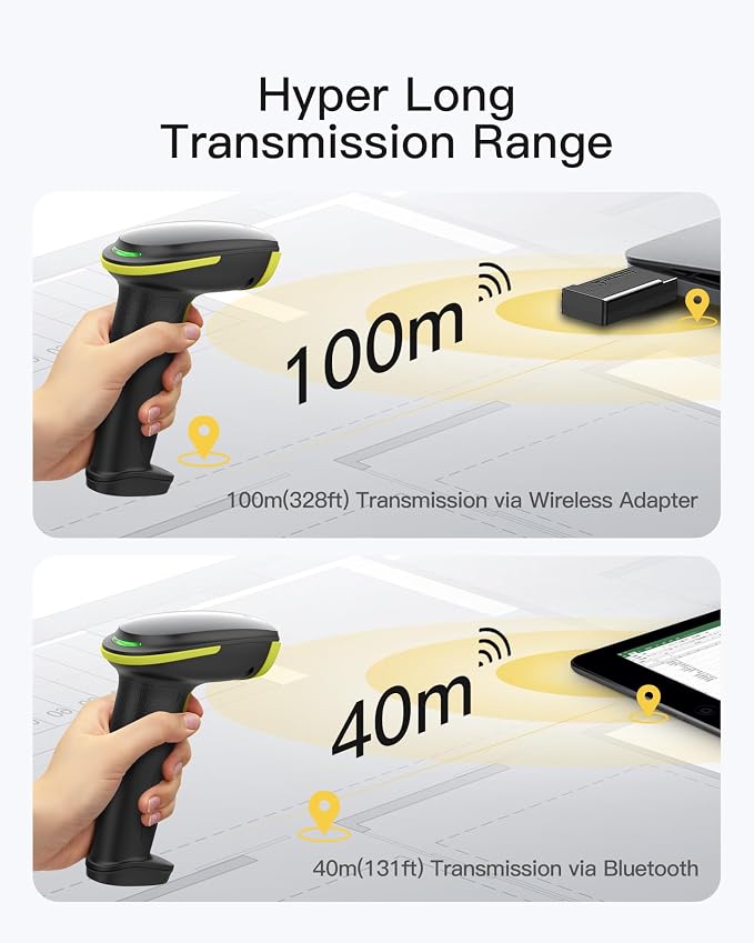 Inateck 2D Barcode Scanner with Intelligent Stand, Wireless QR Code Scanner, Handheld Scanner with APP and SDK, 2D Imager with 2600mAh Battery, BCST-35 Green