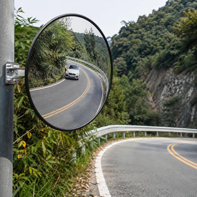 2 Pack 24 inch Security Mirror, Corner Security Blind Spot Mirror with Adjustable Wide Angle View for Garage,Warehouse,Parking Indoor Use (Black)