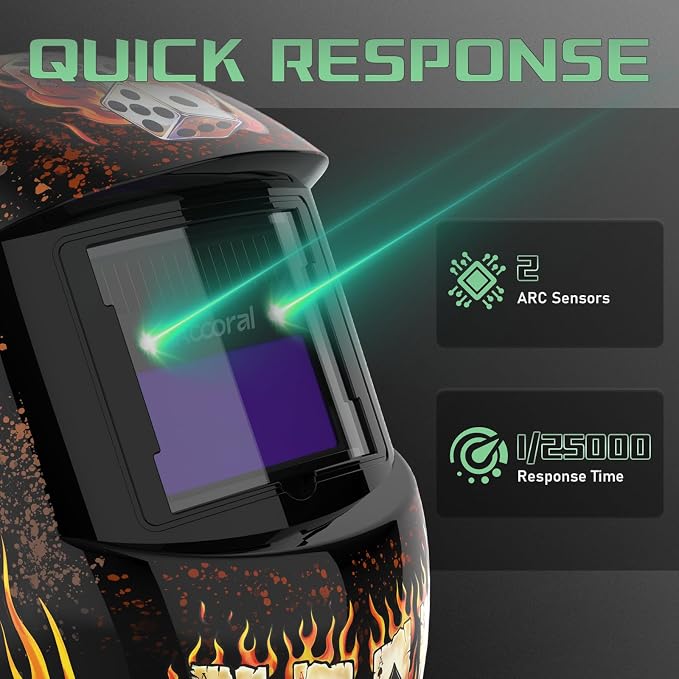 1/1/1/1 Large Viewing Auto Darkening Welding Helmet True Color Solar Powered Weld Hood Wide Shade 4/9-13 for TIG MIG Arc