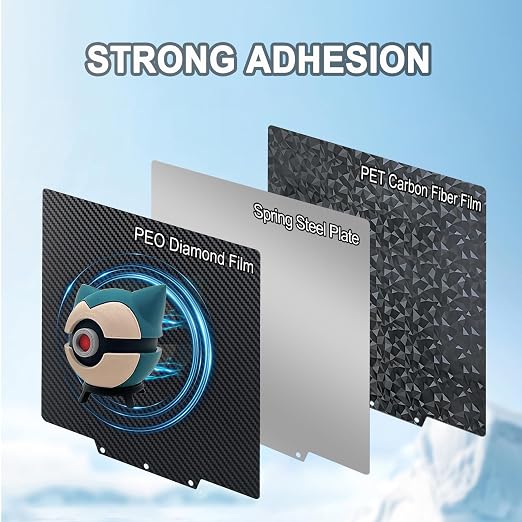 PEO+PET Build Plate for Adventurer AD5X/5M/5M Pro, Smooth Diamond+Carbon Fiber Spring Steel Flexible Platform for Neptune 3 Pro/4, Kobra, Ender 3/3 Pro/3S1/3 v2, CR 20/CR 20 Pro, Ender 5/5 Pro