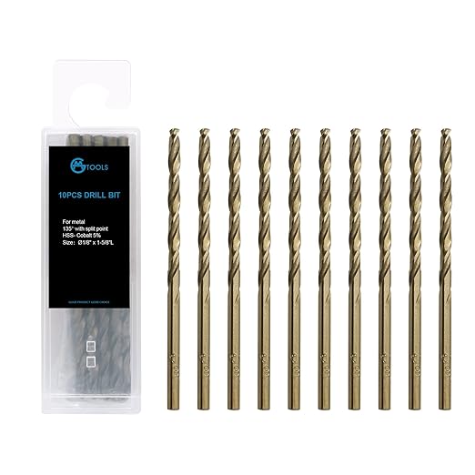 GMTOOLS 1/8 inch Cobalt Drill Bits, M35 HSS, 135 Degree Tip, Jobber Length Twist Drill Bit Set for Hard Metal, Stainless Steel, Cast Iron, Wood and Plastic, with Storage Case, Pack of 10
