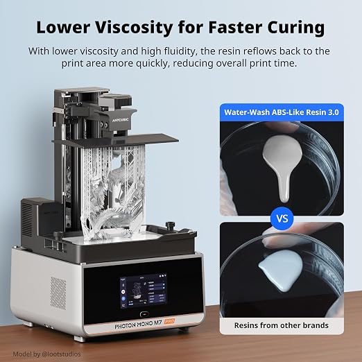 ANYCUBIC Water Washable ABS-Like Resin 3.0, 3D Printer Resin, High Toughness and High Precision, Easy to Post-Process, Low Odor, Wide Compatibility for All LCD 3D Printers (White, 1kg)