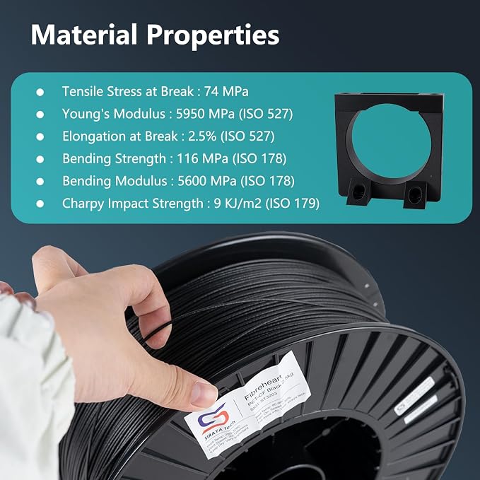 Siraya Tech Fibreheart PET-CF 3D Filament - Carbon Fiber Reinforced, Large 2.5kg Spool for Industrial & Print Farms, High Strength & Rigidity, Easy Printing, Dimensionally Stable (Black, 2.5kg)
