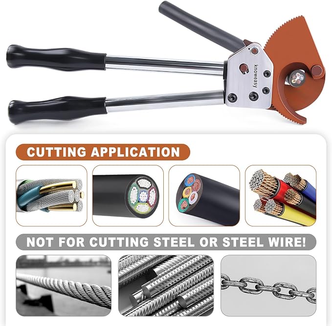 Knoweasy Heavy-Duty Ratcheting Cable Cutters: Efficient J40 Wire Cutter for Large Copper, Aluminum, and Armored Cables up to 300 mm², Perfect for Electrical and Communication Cable Cutting