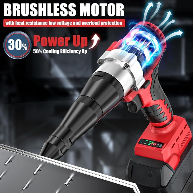 Cerycose Cordless Rivet Gun Kit Compatible with Milwaukee 18V Brushless Electric Riveters Gun Tool with 3-Size Steel Rivets(1/8"-5/32"-3/16") LED Light & Nose Piece (Tool Only)