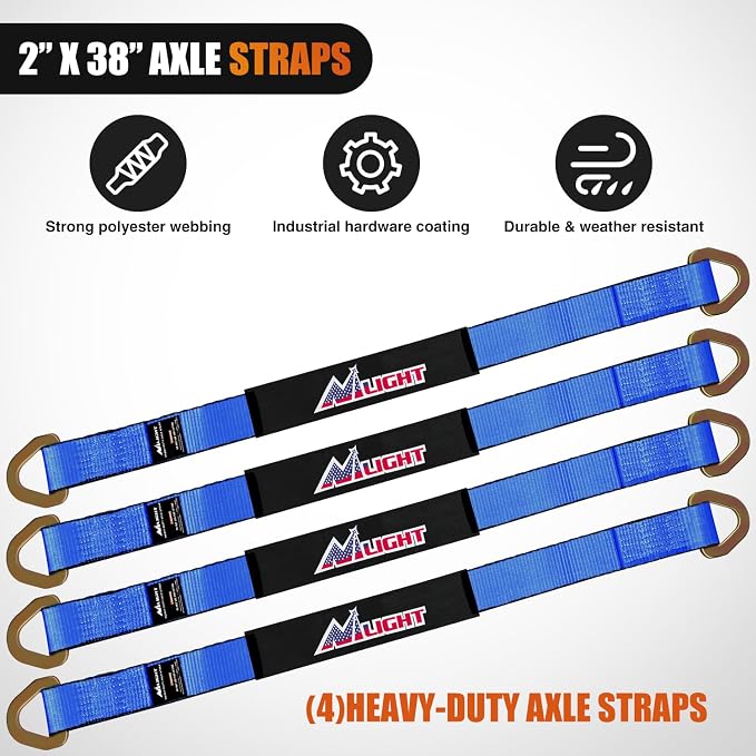 Nilight Axle Tie Down Straps 2" x 38" with D-Rings and Protective Sleeve 11,127 LBS Break Strength – Car Hauler Tie-Downs for Engine Hoist Truck Trailer & UTV 4Pack (Blue)