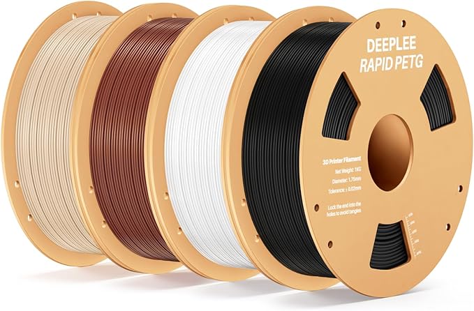 Rapid PETG Filament 1.75mm, High Speed PETG 3D Printer Filament Up to 600 mm/s, Dimensional Accuracy +/- 0.02 mm, Fits for Most FDM 3D Printers, 4kg Black & White & Brown & Beige