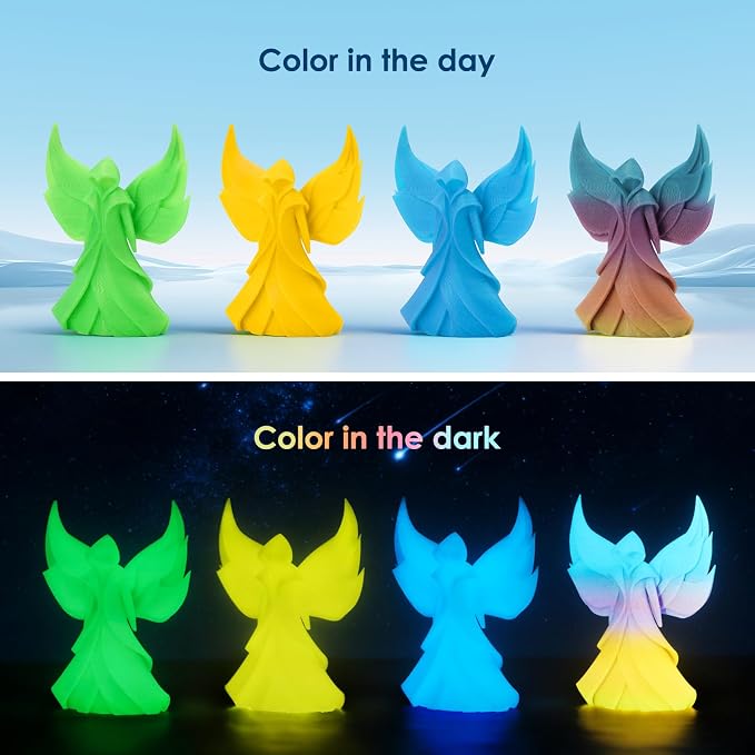 RepRapper 4 x 250g Glow Colors Pack, Glow in the Dark PLA Filament 1.75mm (+- 0.03mm) for 3D Printer, 4x250g Spools - Green, Blue, Yellow, Rainbow