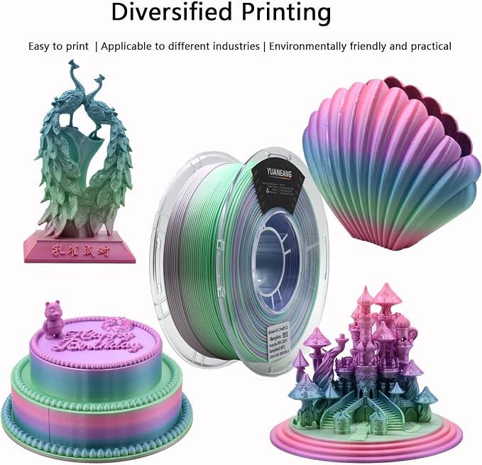 Silk Memphis PLA 3D Printer Filament 1.75mm, 1kg Spool, High-Gloss Multi-Color Silk PLA, Smooth Shiny Finish, ±0.03mm Precision, Easy Printing, Ideal for Artistic Models