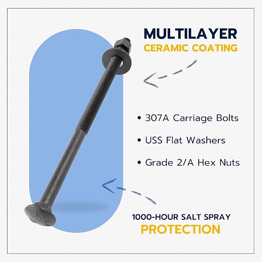 3/8" x 9" (25 Pack) Black Carriage Bolt Kit, Grade 307A, Ceramic Coated for Exterior Use, 2X Rust Resistance of Galvanized by Makers Bolt
