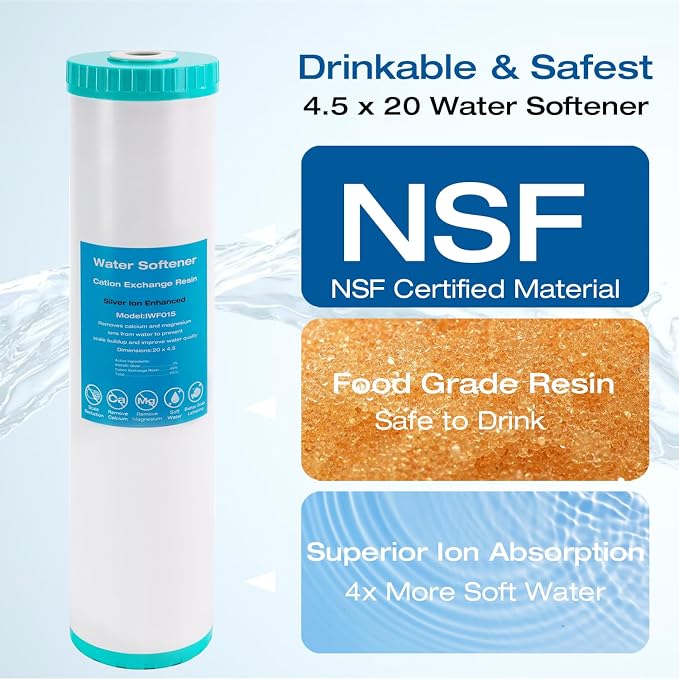H&G Lifestyles Water Softener Cartridge,Replacement for 20 x 4.5 | Whole House Water Filter,Cation Ion Exchange Resin,Remove Calcium Magnesium,Compatible with 20 Inches Filter Housing