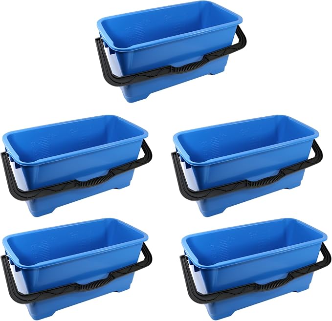 Unger Professional 6 Gallon Heavy Duty Bucket 5-Pack, Large Portable Cleaning Tool with 2 Pour Spouts, Comfort-Grip Handle, Essential Container for Floor, Window, and Household Use