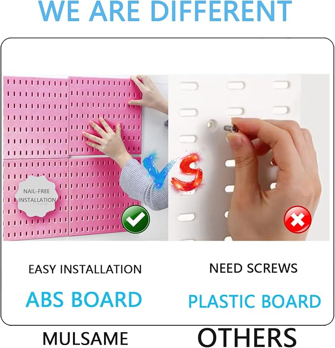 MULSAME Pegboard Combination Kit, Wall Mounted Storage Set with 8 Pegboards & 28 Accessories Hanging, Peg Boards Organizer for Walls Display, Crafts Organization, Kitchen Organizer, 22" x 44" Pink