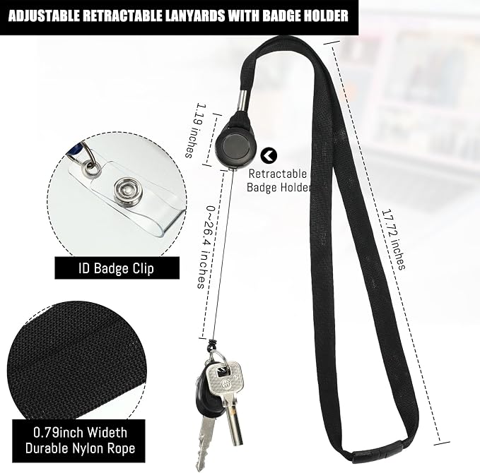 Windyun 12 Pcs Breakaway Lanyard with Safety ID Bulk Retractable Lanyards Flat Neck Straps (Black)