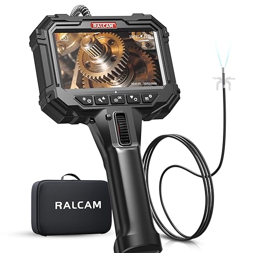 Ralcam Two-Way Articulating Borescope, 5.5mm/0.22in Slim Probe, 5" Industrial Endoscope Camera with Light, 8X Zoom 5FT Flexible Snake Inspection Scope for Engine, Automotive, HVAC
