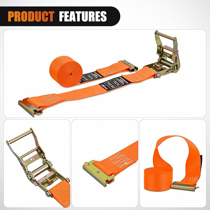 Nilight E-Track Ratchet Straps 8 Pack 2" x 15' Heavy Duty Orange Cargo Tie-Downs 4400 lbs Breaking Strength Standard E Track accessories Tie Down E-Track Spring Fittings for Cargo Vans Trucks Trailers