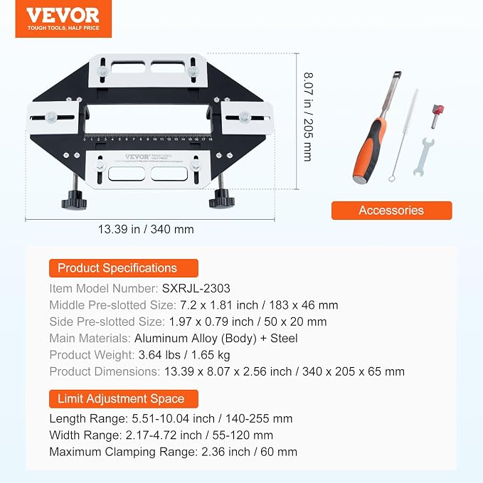 VEVOR Door Hinge Jig, Aluminum Alloy Woodworking Hole Opener, Slotting Locator, Flexible Wooden Door Hinge Hole Guide, Hinge Template Jig for Door Hinge Groove and Door Lock Installation