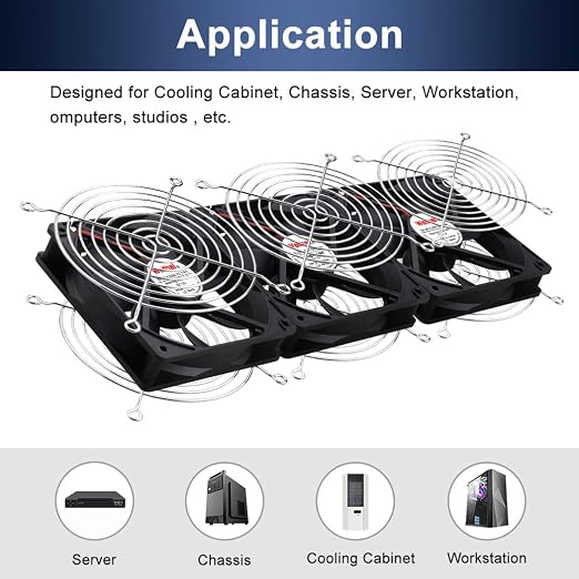 Wathai Dual Ball 3 x 120mm Computer Fan with AC Plug DC 12V Server Fans | Baseboard Booster Fan with 110V 120V 220V 240V AC Speed Controller for DIY Cabinet Chassis Machine Rack Workstation Cooling