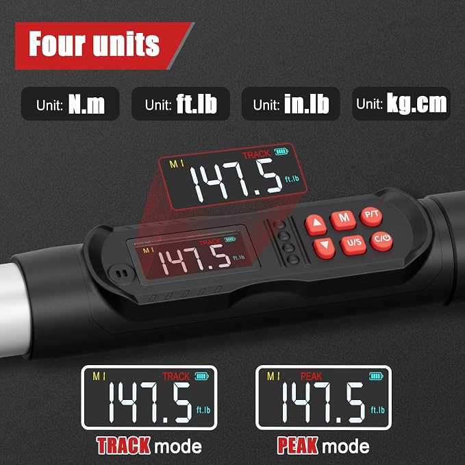 VANPO Adjustable Digital Torque Wrench, 7.38-147.5 Ft.lb/10-200Nm for HVAC | Electronic Torque Wrench with 38mm Jaw and 1/2" Ratchet, ±2% Accuracy, Buzzer, Vibration and LED Indicator for Split AC, Car
