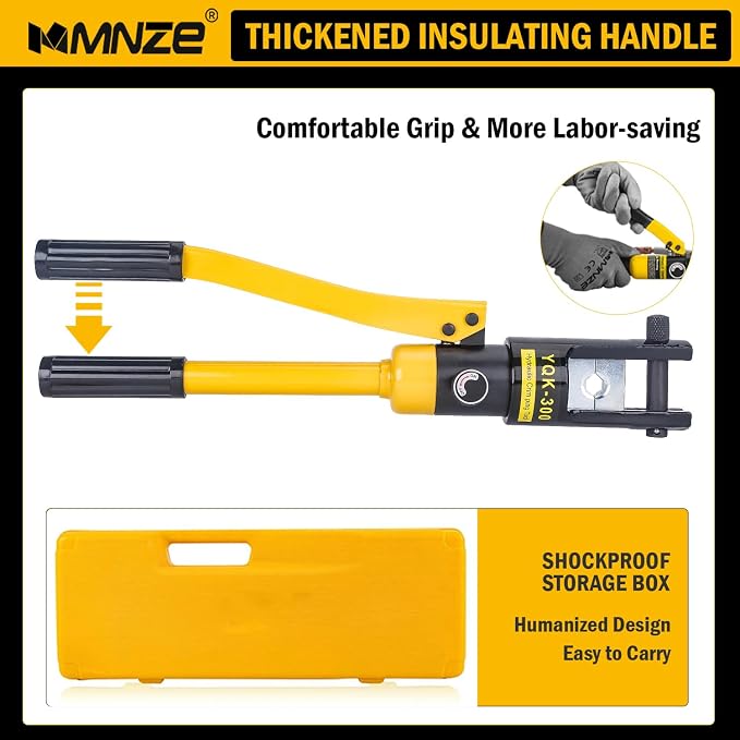 16 Ton Hydraulic Cable Lug Crimper Pliers 6 AWG to 600 MCM Hand Operated Hydraulic Crimping Tool Kit Wire Terminal Lug Battery Crimping Crimper with 11 Dies