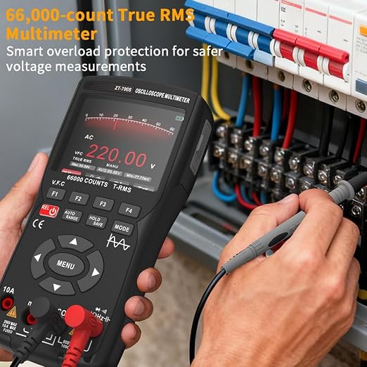 706S 3-in-1 Handheld Oscilloscope Multimeter DDS Signal Generator, 2 Channel 50MHz Bandwidth 280MSa/s Sampling Rate, 66000 Counts Multimeter with VFC, Diode Test & Waveform Recording