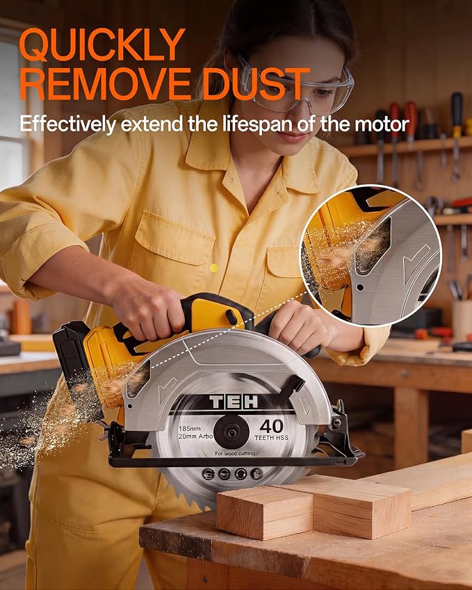 7-1/4" Circular Saw Compatible with Dewalt 20V Max Battery(No Battery) | Cordless Circular Saws with 2 Blades (40T&24T), 0-45°Bevel, 7000RPM for Wood PVC Cutting