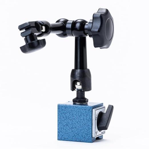 PEC Tools Mini Universal Arm Magnetic Base with Mechanical Locking System, 77lb/35kg Holding Force, Fits 6mm & 3/8" Stems & Dovetail, Compact Precision Indicator Stand