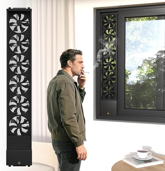 Vertical Window Fan for Sliding Windows (Black, 100~105cm/39.4~41.3in) | No Drilling Required Installation, Adjustable Wind Speed, 1.97 IN Retractable, for Bedroom Bathroom Kitchen Office