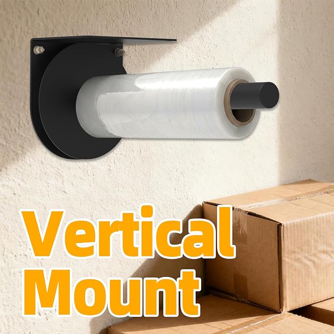 Wall Mounted Stretch Wrap Dispenser Stand – Heavy-Duty Shrink Film Roll Holder & Packing Rack for Warehouse Logistics Use – Sturdy Machine-Style Mount with Easy-Pull Handle for Smooth Wrapping