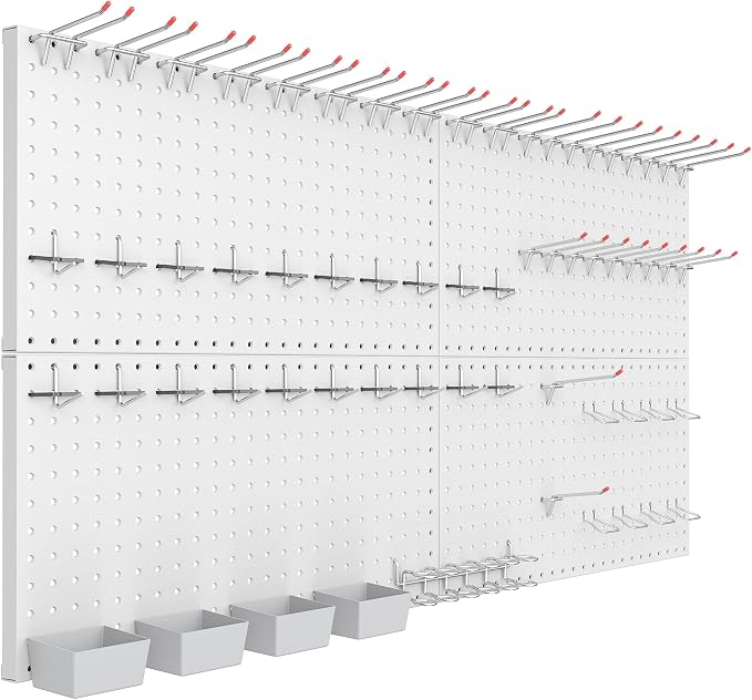 TORACK Garage Tools Organizer Boards Kit with Hooks, Modular Wall-Mounted Tool Storage Pegboard for Workbench(Gray, 4 Panels with Hooks)