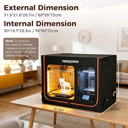 Large Resin 3D Printer Enclosure with Ventilation System & LED Light, Vented 3D Printer Enclosure with Carbon Filter, Odor Control, Noise Reduction, Dustproof Tent Cover for LCD UV Resin Printers