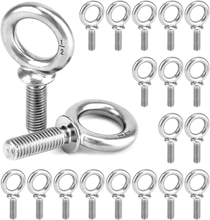 QWORK Eye Bolt, 20 Pack 1/2" -13 x 1-1/2" Marine Grade Stainless Steel Lifting Ring Threaded Eyebolt Machinery Shoulder Eyebolts
