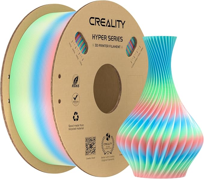 Creality Hyper Rainbow PLA Filament 1.75mm, Multicolor Gradient PLA for High-Speed Printing 30–600mm/s, Smooth Extrusion, Dimensional Accuracy +/- 0.03mm Accuracy (Long Gradient)