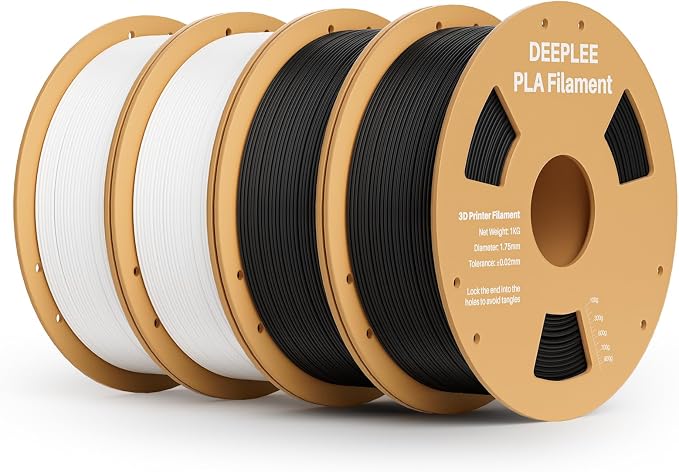 PLA 1.75mm 3D Printer Filament, Dimensional Accuracy +/- 0.02mm, Neatly Wound, No Clogging, Vacuum Package, Fits for Most FDM 3D Printers, Cardboard Spool 2kg Black + 2kg White