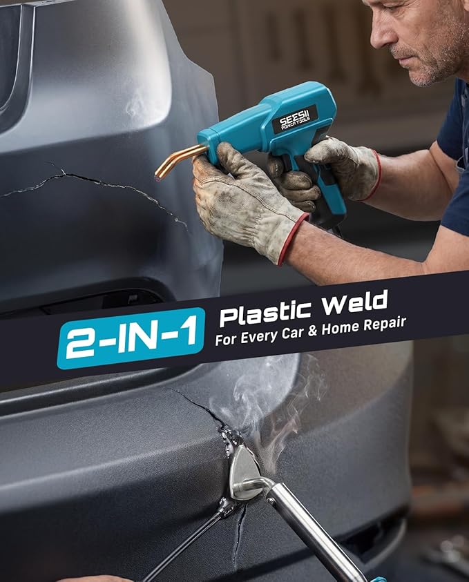 SEESII 150W Plastic Welder Welding Kit, 2 in 1 Hot Stapler Plastic Repair Kit with 60W Soldering Iron, Staples, 20PCS Plastic Rods & Pliers for Car Bumper Crack, Kayak, Dashboard, Plastic Toys Repair
