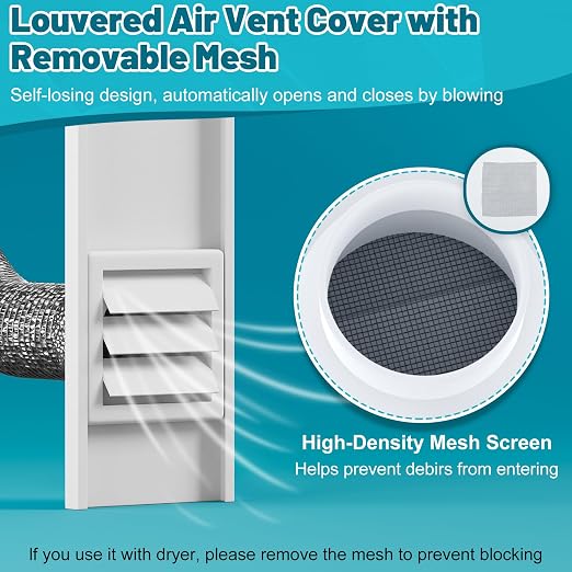 Window Vent Kit, Universal Vent Port for 3" & 4" Duct, Adjustable Window Seal Kit with Louvered Air Vent Cover, Fit for Laser Engraver, 3D Printer Enclosure, Dryer Vent Hose