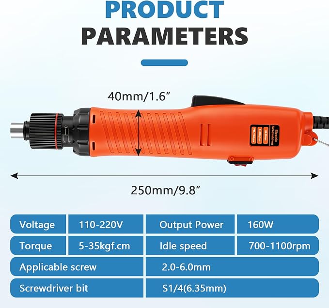 MXBAOHENG Electric Screwdriver Set Automatic Screw Driver Drill Tool Torque Adjustable 6.35mm Bit for 2.0-6.0mm Screws 110-220V