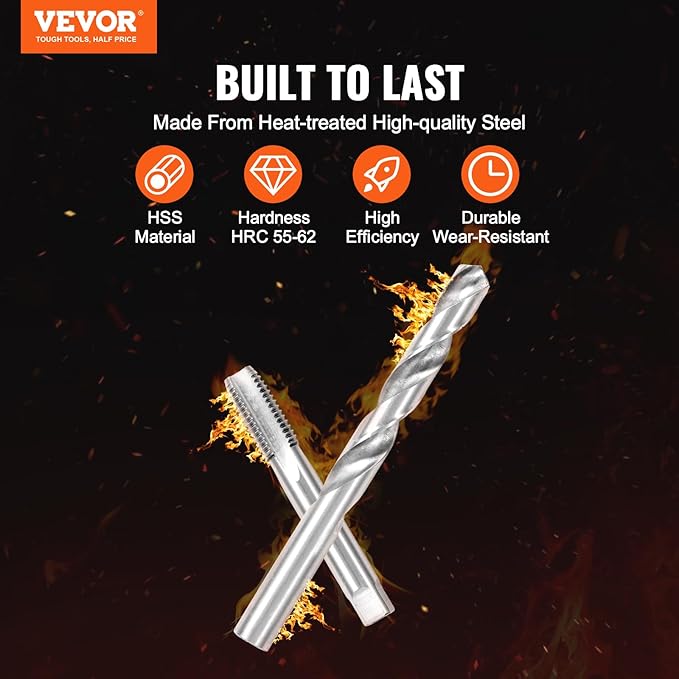 VEVOR Helicoil Thread Repair Kit - 131-Piece SAE HSS Drill Inserts Taps & Tools 1/4" 5/16" 3/8" 7/16" 1/2" UNC Rethreading Tool Kit Insertion Rethreading Tools Universal Rethread Restorer