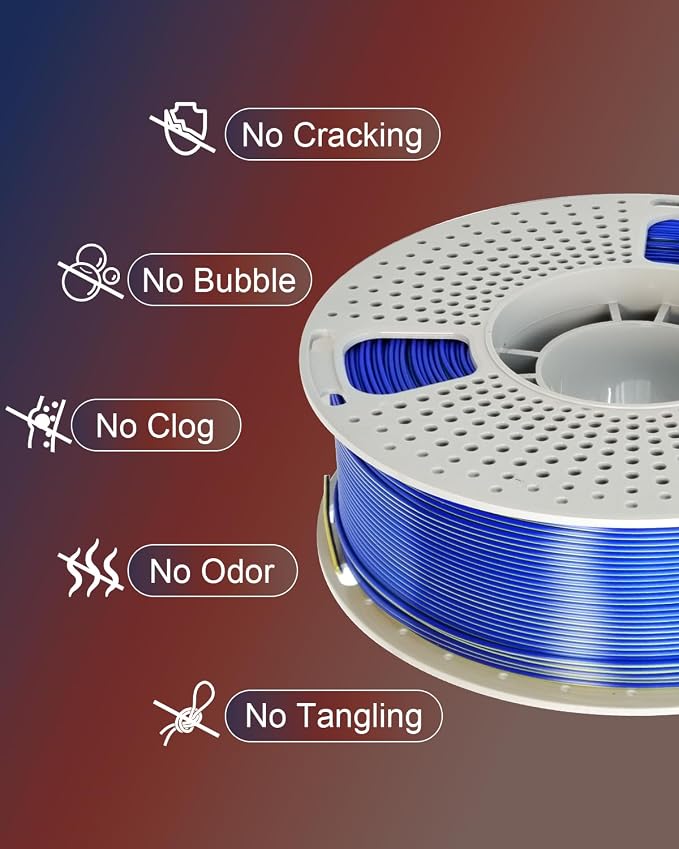 Silk Dual Color PLA 3D Printer Filament, 1.75mm 1KG (2.2lbs), Shiny Gloss Finish, Easy Printing, Dimensional Accuracy ±0.02mm(Yellow & Blue)