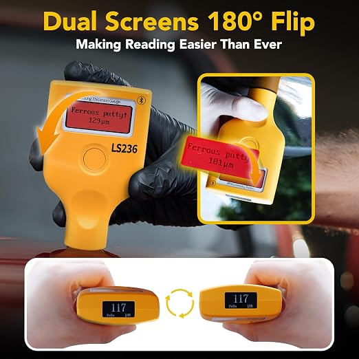 Paint Thickness Gauge for car with APP, One-Click Vehicle Report Al/Fe/Non-Metal Auto Detection, Dual Display 0–5000μm Car Paint Thickness Tester Pen(Ruby Probe)