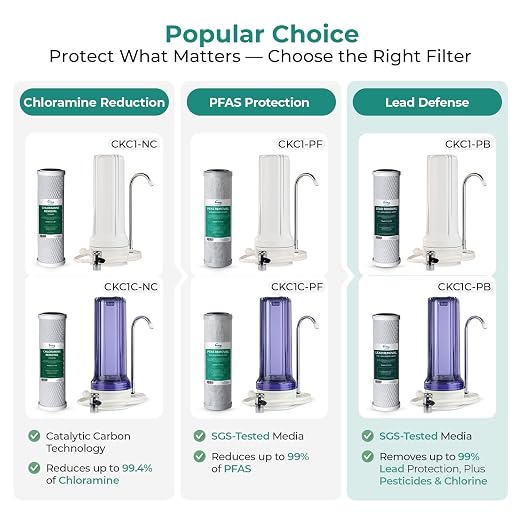 iSpring CKC1-PB 2.5" x 10" Countertop Water Filter, SGS-Tested, Reduces Lead, Chlorine, Odors. THMs, 7000 Gallons, Up to 12 Months, Easy Installation, White (1 Filter Included)