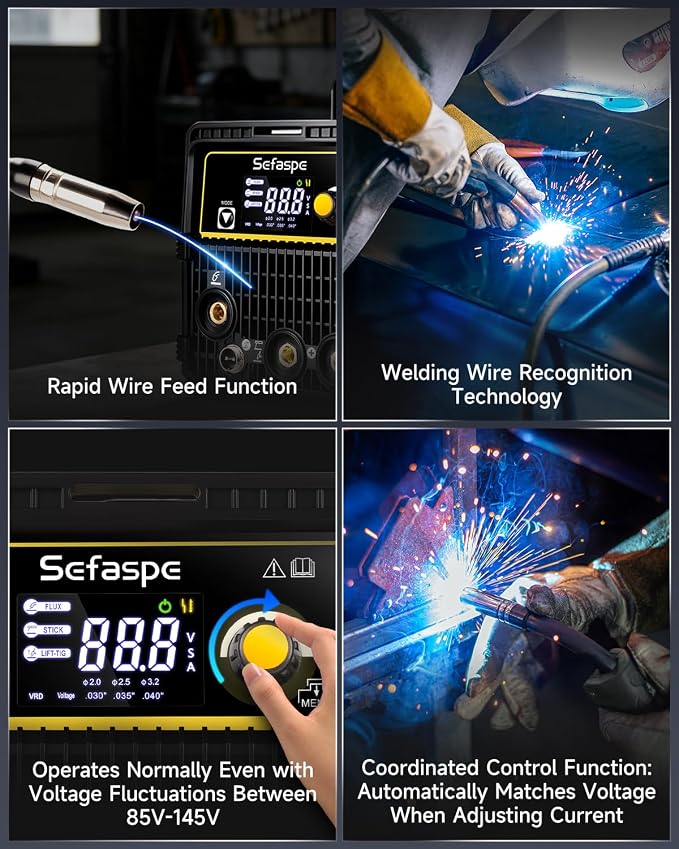 135A MIG Welder,110V 3-in-1 Flux Core Gasless MIG/Stick/Lift TIG Welding Machine with Synergic Control, Large LED Display, VRD Safety, Portable IGBT Inverter Welder for Beginners, DIY & Home Repair