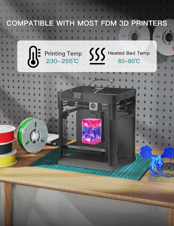 PINBALL Rainbow PETG 3D Printer Filament 1.75mm, Multicolor Translucent PETG Filament Bundle, Accuracy +/- 0.02 mm, 4kg in Total