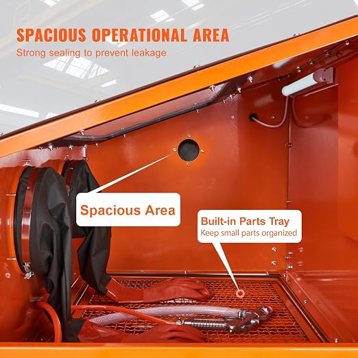 60 Gallon Sandblasting Cabinet, 40-120PSI Sand Blasting Cabinet with Stand, Heavy Duty Steel Sand Blaster with Blasting Gun & 4 Ceramic Nozzles for Paint, Stain, Rust Removal