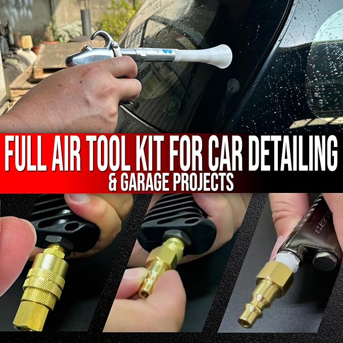 Air Blow Gun, Swivel Connector & 15-PC Fitting Kit for Detailing